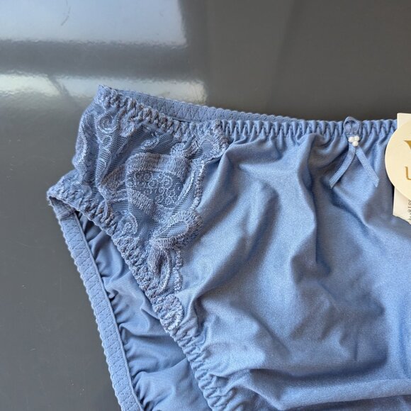 Vintage Wacoal Satin Second Skin High Cut Embroidered Panties Blue XL 84164 - Picture 3 of 12